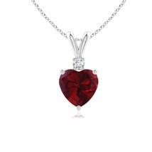 Heart-Shaped Garnet Pendant with Diamond in 14K White Gold (AA, Size- 6MM) - £365.35 GBP