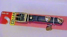 Dog Collar Medium Size Black With Silver Heart Studs and Charm  - £5.48 GBP