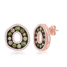 Rose Gold with White, Champagne &amp; Yellow CZ w/ Black Plating Round Earrings - £57.93 GBP