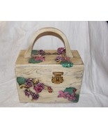Vintage 60&#39;s White Wooden Box Purse Artist Signed Decorative Pink Floral... - €53,61 EUR
