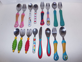 Vintage Lot 16 Child Eat Food Utensils Spoons Forks Knife DORA Gerber Spiderman - £39.52 GBP