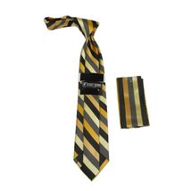 Men's Stacy Adams Tie and Hankie Set Fancy Woven Silky Satin #SAT84 Gold image 2