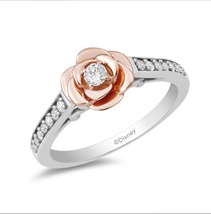 Enchanted Disney Fine Jewelry Sterling Silver &amp; Rose Gold 1/5 CTTW Belle Ring - £62.61 GBP