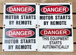Vtg Danger Motor Starts by Remote Equipment Automatically Sign Lot x4 Metal 963A - £30.30 GBP