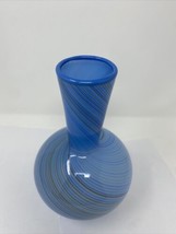 Mid Century Hand Blown Swirl Glass Vase Blue - £22.74 GBP