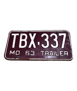 Vintage 1963 Missouri Trailer License Plate Original Tag TBX 337 MO Man ... - £36.75 GBP