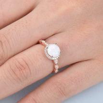 1Ct Round Cut Fire Opal Halo Antique Engagement Wedding Ring 14K Rose Gold Over - £63.35 GBP