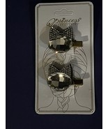 Large Clear Rhinestone Cat Hair Clip Pair Gold Tone - £4.66 GBP