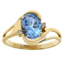 1.50 Carat Blue Topaz &amp; 0.02 Carat Diamond Accent Ring 10K Yellow Gold - $246.51