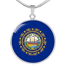 Express Your Love Gifts New Hampshire State Flag Engraved 18k Gold Circle Pendan - £56.22 GBP