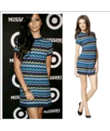 Missoni For Target Dress Medium Mini Blue Multi Zig Zag Chevron Cap Slee... - £27.04 GBP