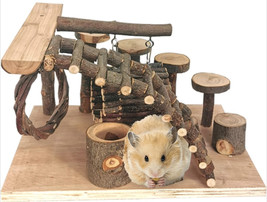 Wooden Hamster Playground Platform Mouse Activity Climb Bridge Ladder Ramp - £17.36 GBP