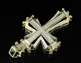 2.20Ct Vrai Diamant Rond Croix Pendentif Breloque 10k or Jaune - £646.87 GBP