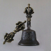 Tibetan Buddhist 9 Pronged Bronze Bell 9&quot; and Vajra /Dorje (Large) - Nepal - $159.99