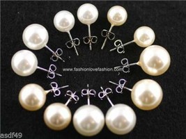 Pierced Faux,Imitation Pearl Round Stud Earrings White,Cream White,8mm to 14mm - £2.32 GBP