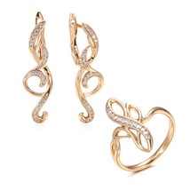 SYOUJYO Fashion Crystal Flower 585 Rose Gold Color Earrings Rings Jewelry Sets N - £18.41 GBP