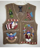 Christmas VEST Sleeveless Sweater USA Country Santa Ugly Contest Winner ... - $42.74