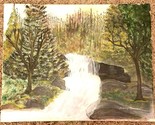 Vintage Art Oil on Canvas Waterfall and Stream Scene Artist Signed Grann... - $27.67
