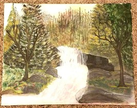 Vintage Art Oil on Canvas Waterfall and Stream Scene Artist Signed Granny Newman - £22.03 GBP