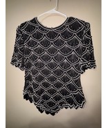 Womens Large Laurence Kazar New York Beaded Top Black White Has Flaws - $27.28 CAD