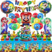 Mario Birthday Party Supplies, Birthday Decorations Set Include Banner Balloons  - £17.63 GBP