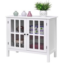White Wood Sideboard Buffet Cabinet with Glass Panel Doors - £192.41 GBP
