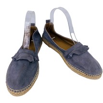 Anthropologie Espadrilles Shoes Blue Gray 39 Suede Ruffle 8.5 - £23.18 GBP