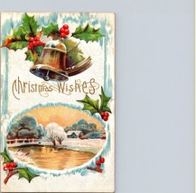 Vintage c1910 Christmas postcard Holly Bells farm nostalgic a5 - £17.76 GBP
