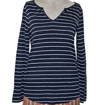 Navy Blue and White Striped V Neck Long Sleeve Top Size XS - £20.09 GBP