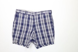 Vintage 50s Streetwear Mens Size 38 Flat Front Chino Shorts Blue Plaid USA - £54.47 GBP
