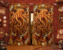 Gold Red Octopus Curtains, Elegant Ornated Baroque Home Decor, Window Drapes, Sh - £131.09 GBP