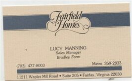 Fairfield Homes Business Card Lucy Manning Sales Mgr. Bradley Farms Fair... - $13.86