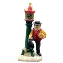 Vintage Christmas Village Street Clock Man Waiting Figurine 2.75&quot; Tall - £10.33 GBP