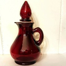 Avon Ruby Red Glass Cruet Pitcher Strawberry Top VTG Perfume Oil Decanter Bottle - £7.71 GBP