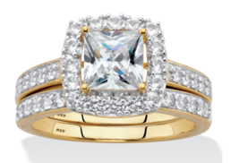 Princess White Sapphire Bridal Wedding 2 Ring Set 10K Yellow Gold 6 7 8 9 10 - £239.79 GBP