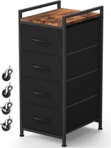 Domydevm Small Storage Dresser For Bedroom 4 Drawer Chest Storage Tower, Black - £46.74 GBP