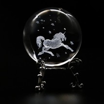 3D Laser Unicorn Crystal Ball Paperweight with Stand 2.36&quot;D x 2.36&quot;W x 2... - $22.01