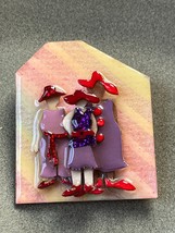 Designs by Lucinda Three Women Friends Sisters in Purple Dresses &amp; Red Hat Shoes - £15.54 GBP