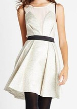 BCBGeneration Chiffon Inset Tweed Fit &amp; Flare Party Dress, Ivory NWT 8 - £14.54 GBP