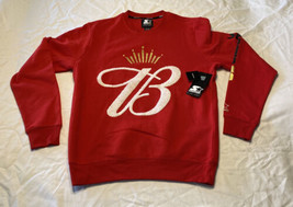 Budweiser Starter 50 Black Label Red Crewneck Mens Medium Embroidered - $65.79
