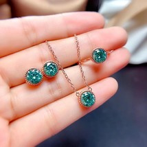 GRA certificate green moisanite jewelry set for women stud earrings ring necklac - £143.12 GBP