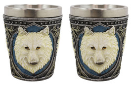 Celtic Wicca Alpha White Wolf Spirit 2-Ounce Shot Glass Set of 2 Novelty... - £14.14 GBP