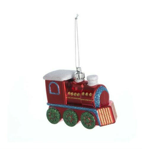 KURT S. ADLER RED SHATTERPROOF LOCOMOTIVE TRAIN W/ GREEN GLITTER XMAS ORNAMENT - £4.70 GBP