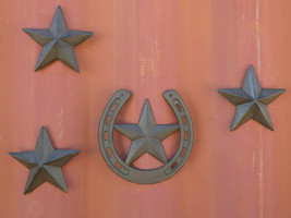 4 pc Set 1 Lucky Horseshoe W/ Texas Star+3 Texas Accent Stars Cast Iron Western  - £37.56 GBP