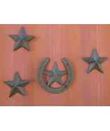 4 pc Set 1 Lucky Horseshoe W/ Texas Star+3 Texas Accent Stars Cast Iron ... - £36.64 GBP