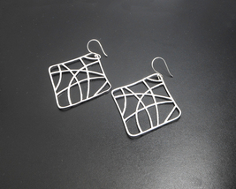 Sup Silver Square Drop Earrings, Womens Perforate Earrings, Silver Jewelry   - £31.17 GBP