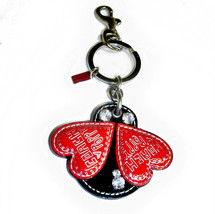  Coach Poppy Ladybug Jeweled Bag Charm Leather Fob Black and Red 92657 - £78.89 GBP