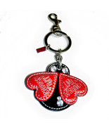  Coach Poppy Ladybug Jeweled Bag Charm Leather Fob Black and Red 92657 - $99.00