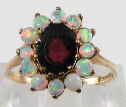 14K Yellow Gold Over 3Ct Oval Cut Red Garnet &amp; Fire Opal Flower Engagement Ring - £87.77 GBP