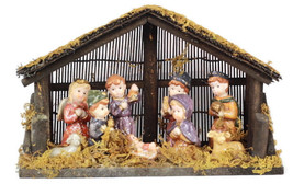 Home for the Holidays Set of 9 Porcelain Nativity Figures with Wood Creche - £25.00 GBP